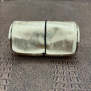 Tarte Gold Roll Up Makeup Brush Holder Travel Cosmetic Organizer w/ Clear Pouch